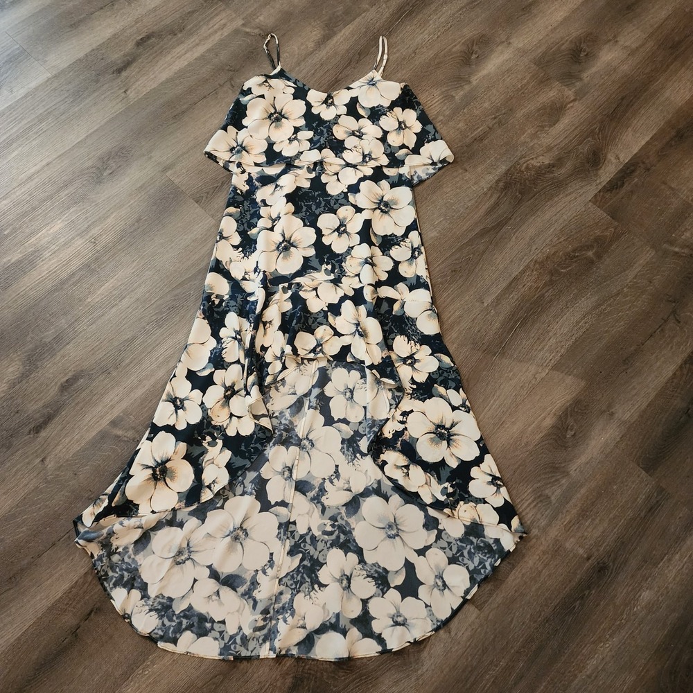 Intermix 100% Silk Floral Layered Maxi Dress High Low XS Black Ivory Resort $593 - Picture 10 of 16